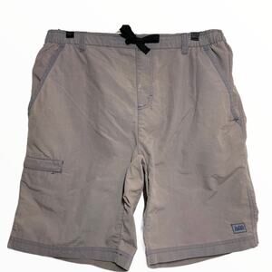 REI Cargo Shorts Zip Pocket Nylon Drawstring Waist Mesh Lined Slate Gray Large